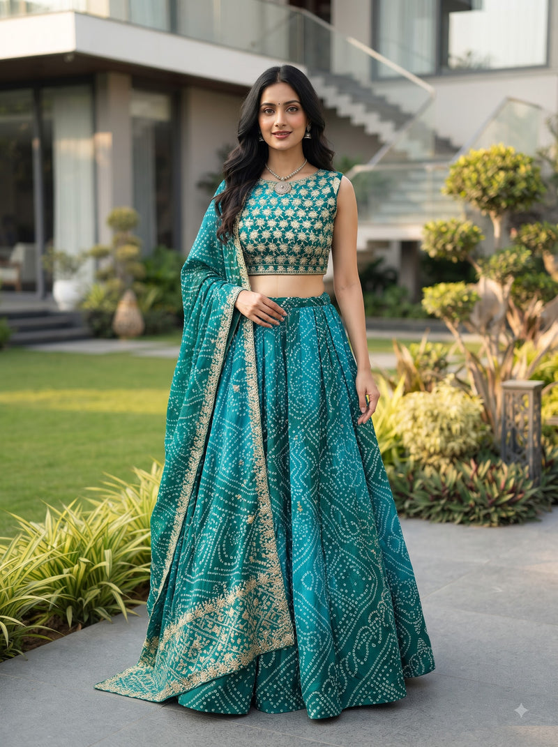 Rama Green Printed Faux Georgette Lehenga Set