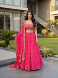 Pink Printed Faux Georgette Lehenga Set