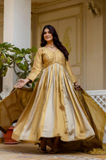 Golden Banarasi Silk Embroidered Gown