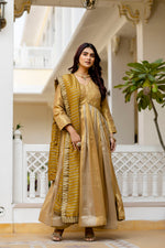 Golden Banarasi Silk Embroidered Gown