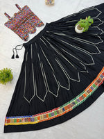 Midnight Black Kutchi Embroidered Cotton Lehenga Set