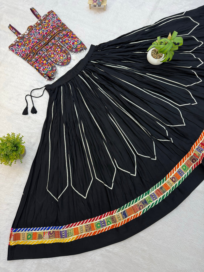 Midnight Black Kutchi Embroidered Cotton Lehenga Set