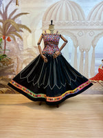 Midnight Black Kutchi Embroidered Cotton Lehenga Set