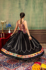 Midnight Black Kutchi Embroidered Cotton Lehenga Set
