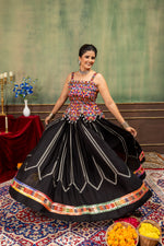 Midnight Black Kutchi Embroidered Cotton Lehenga Set