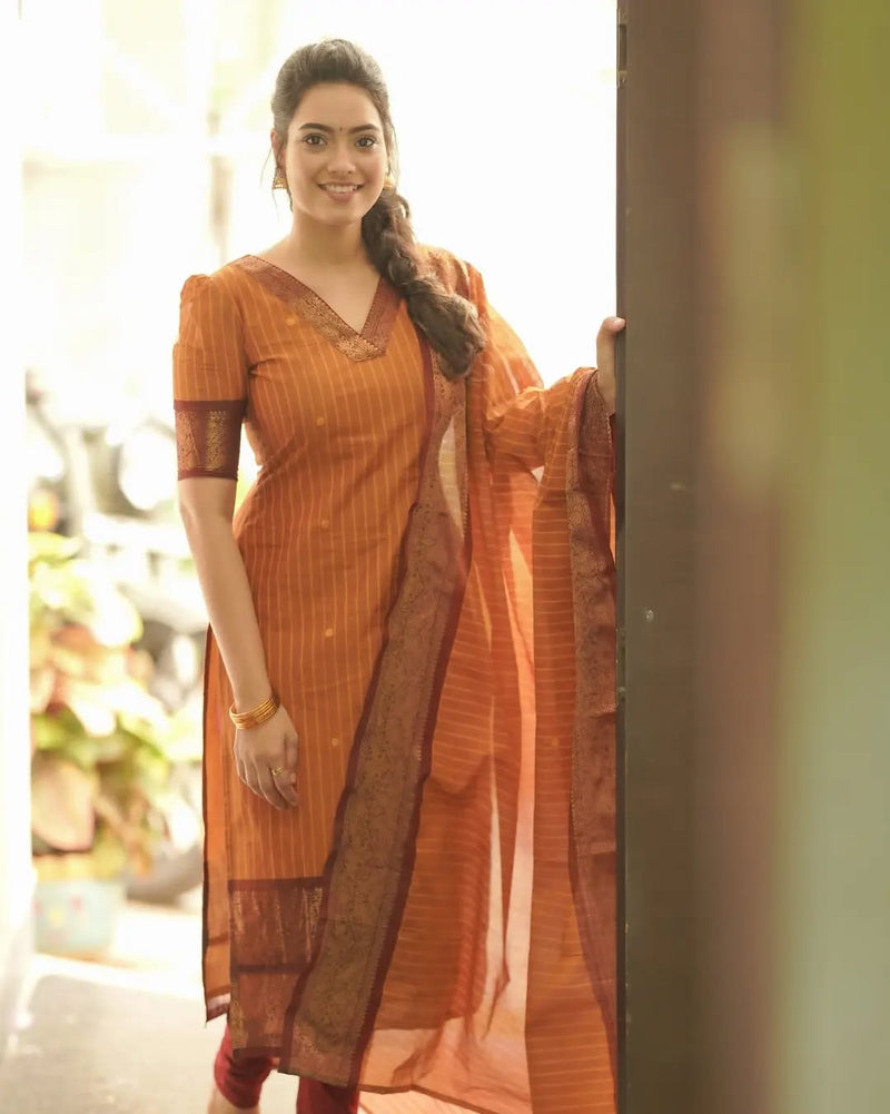 South Cotton Suit Set with Jacquard & Embroidery Work