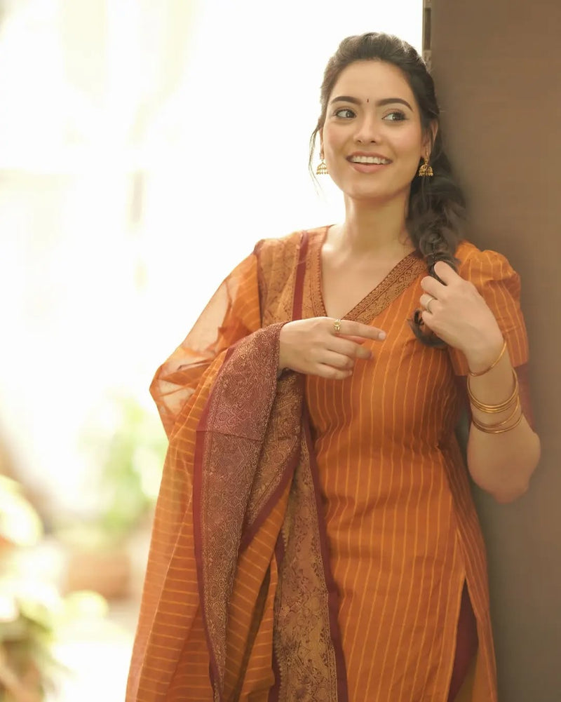 South Cotton Suit Set with Jacquard & Embroidery Work