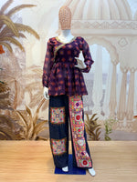 Purple Mirror Work Kediya with Denim Jeans Set
