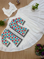 White Reyon Mirror Work Lehenga Koti Set