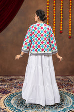 White Reyon Mirror Work Lehenga Koti Set