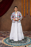 White Reyon Mirror Work Lehenga Koti Set