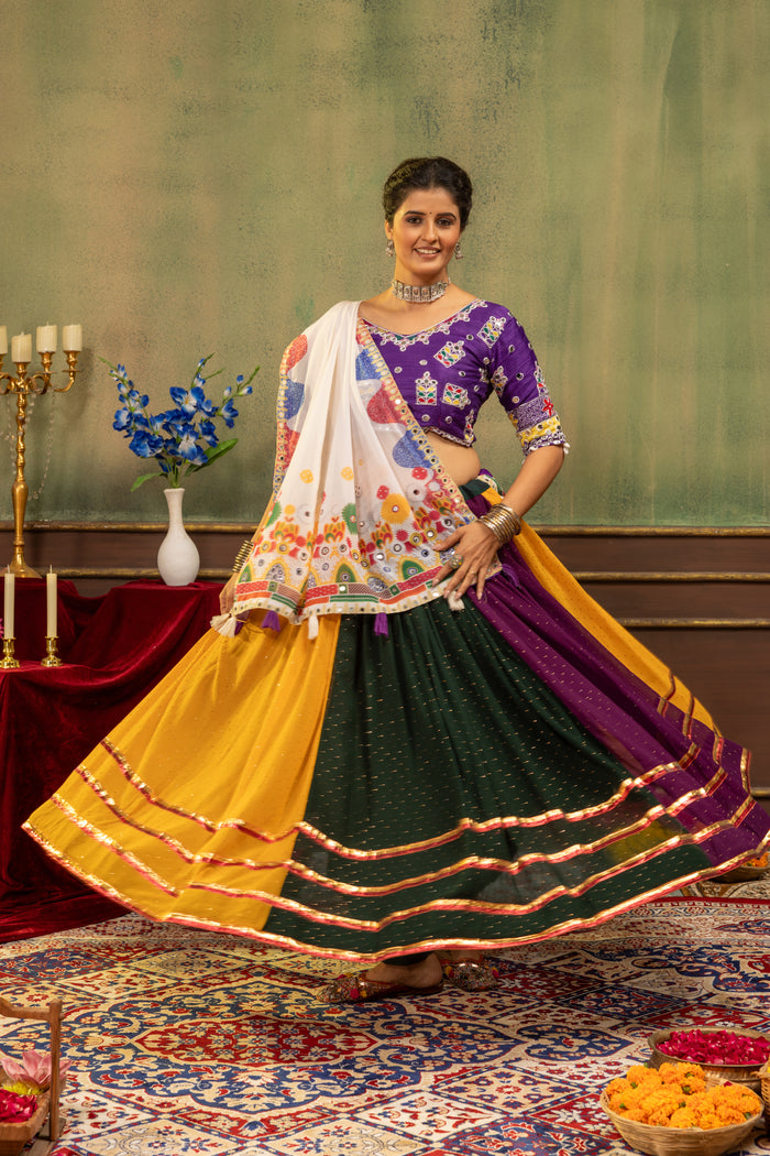 Multicolor Mirror Work Faux Georgette Lehenga Set