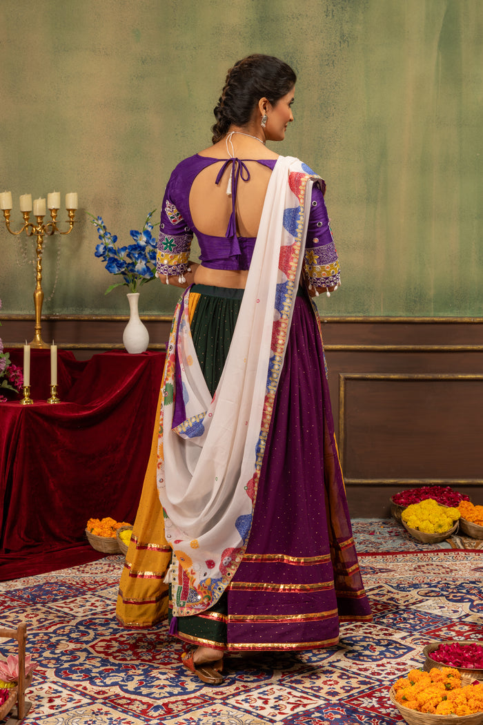 Multicolor Mirror Work Faux Georgette Lehenga Set