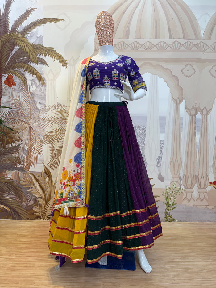 Multicolor Mirror Work Faux Georgette Lehenga Set