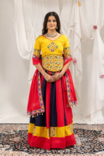 Red Navy Mirror Work Lehenga Set