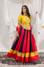 Red Navy Mirror Work Lehenga Set
