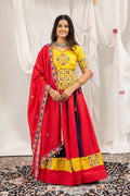 Red Navy Mirror Work Lehenga Set
