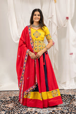Red Navy Mirror Work Lehenga Set