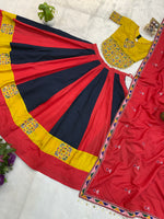 Red Navy Mirror Work Lehenga Set