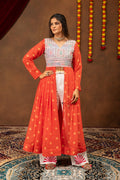 Orange Jute Embroidery Shrug with Denim Jeans