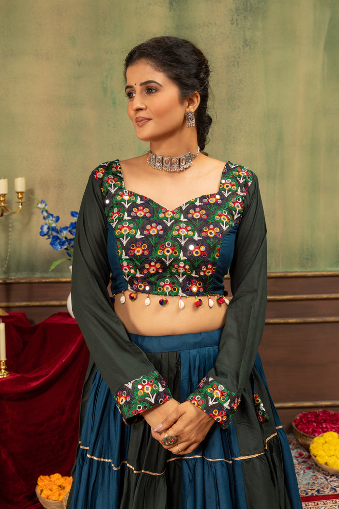 Navy Blue Black Embroidered Lehenga Set
