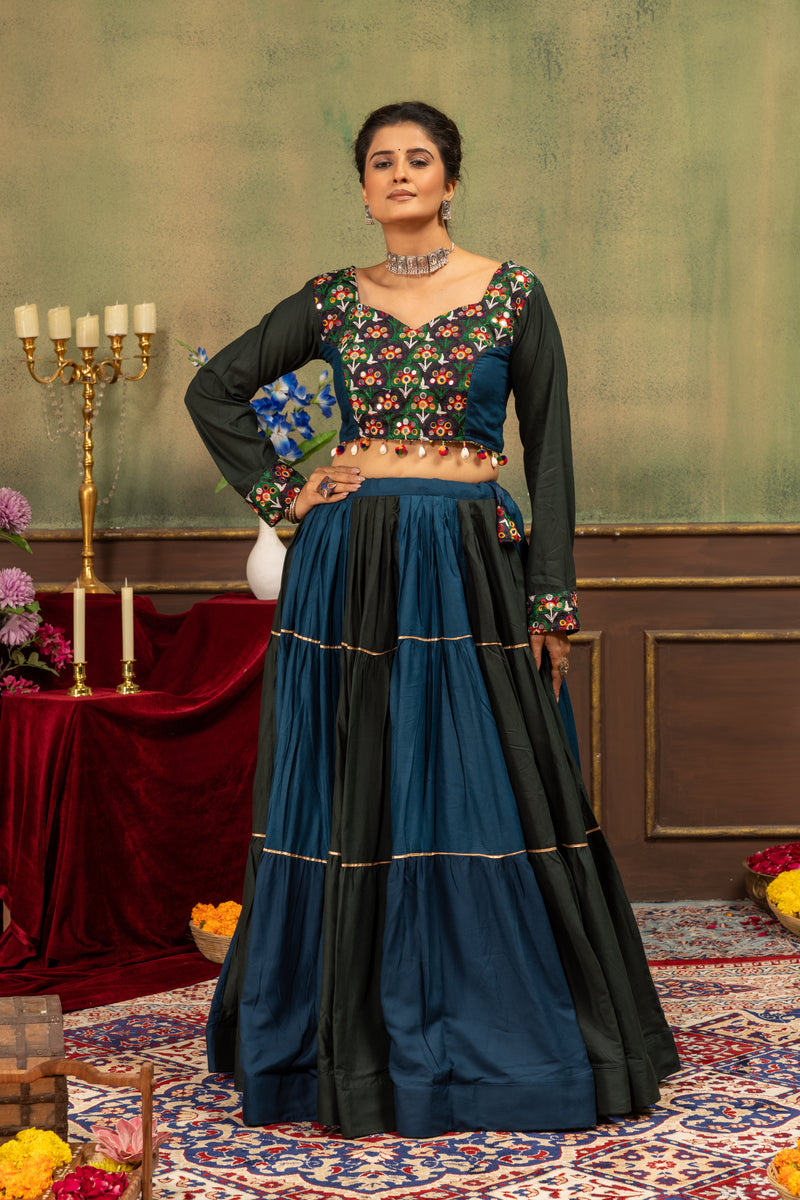 Navy Blue Black Embroidered Lehenga Set