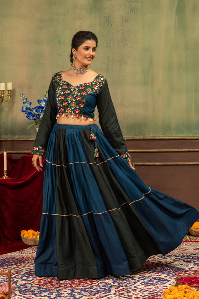Navy Blue Black Embroidered Lehenga Set