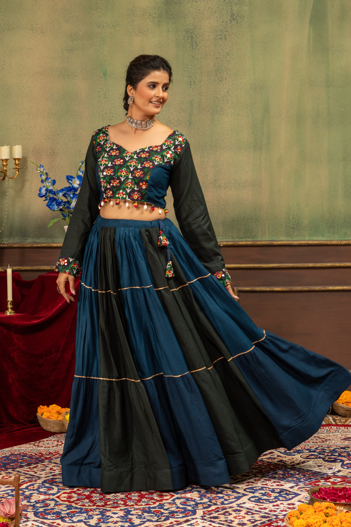 Navy Blue Black Embroidered Lehenga Set