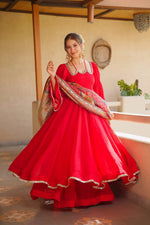 Ruby Red Blooming Faux Georgette Suit Set