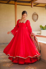 Ruby Red Blooming Faux Georgette Suit Set