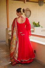 Ruby Red Blooming Faux Georgette Suit Set