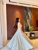 Silver Mirror Work Anarkali Gown with Sheer Dupatta