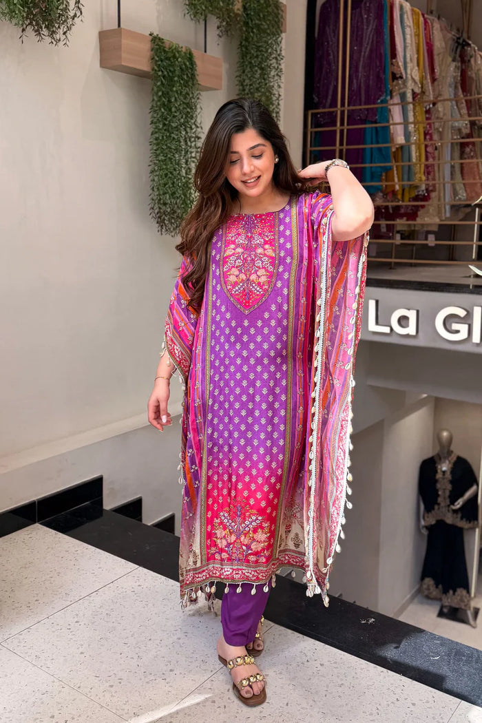 Purple Pure Banana Silk Kaftan Co-Ord Set