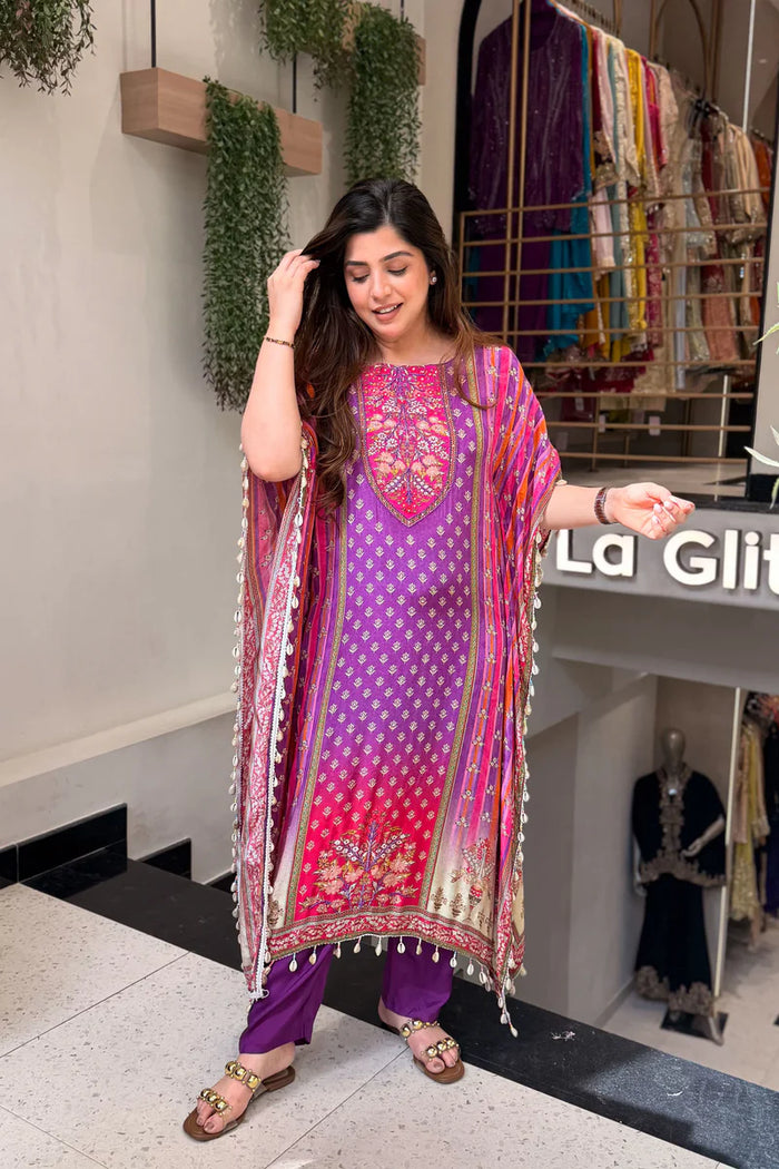 Purple Pure Banana Silk Kaftan Co-Ord Set