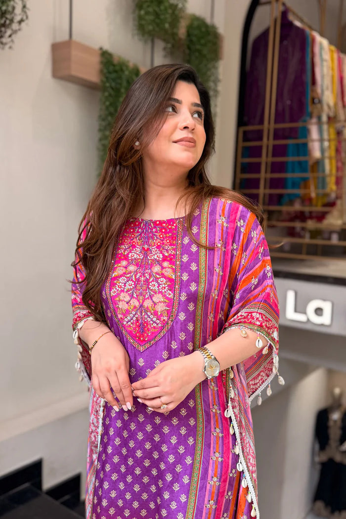 Purple Pure Banana Silk Kaftan Co-Ord Set