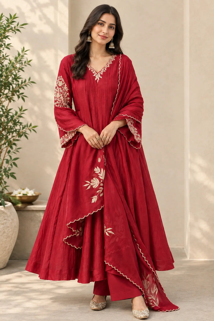 Rajeshwari Crimson Anarkali Suit Set