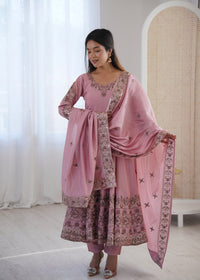 Petal Whisper Roman Silk Suit Set