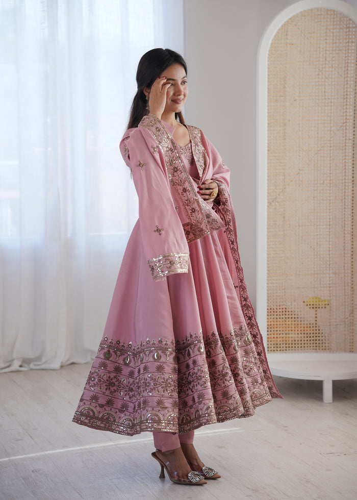 Petal Whisper Roman Silk Suit Set