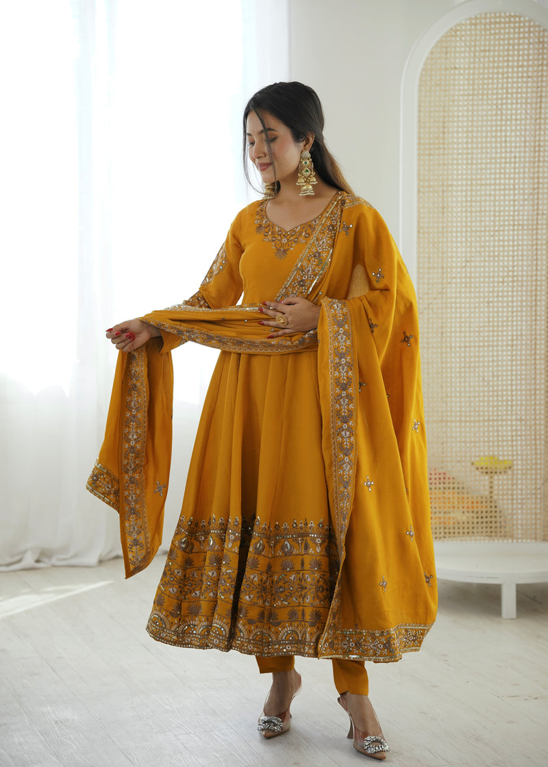 Mustard Radiance Roman Silk Suit Set