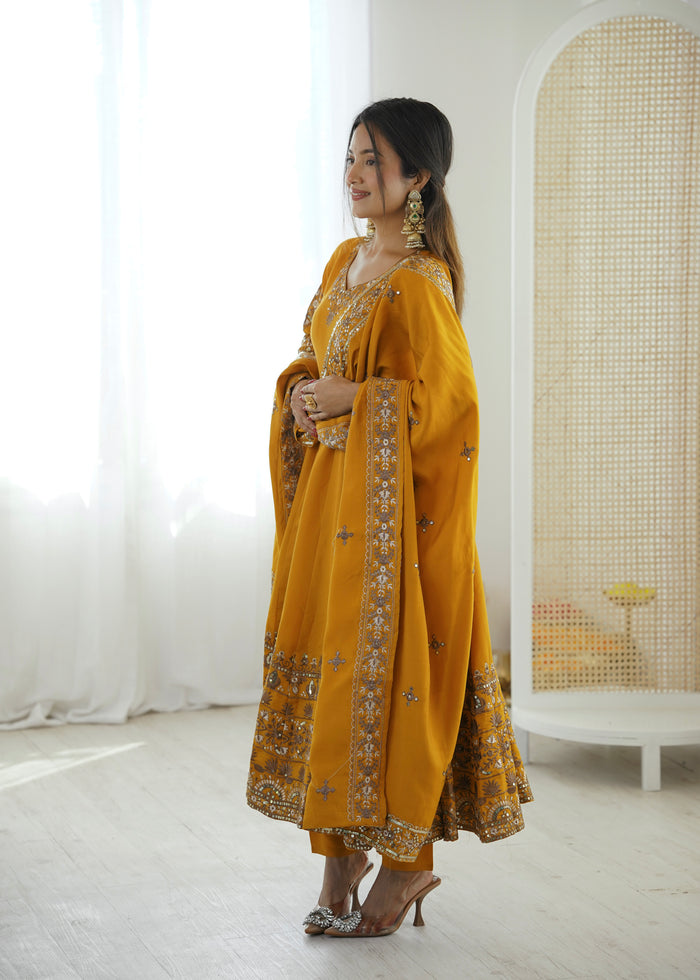 Mustard Radiance Roman Silk Suit Set