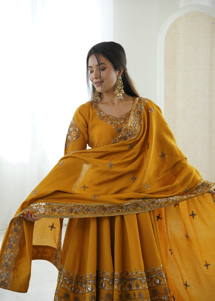 Mustard Radiance Roman Silk Suit Set