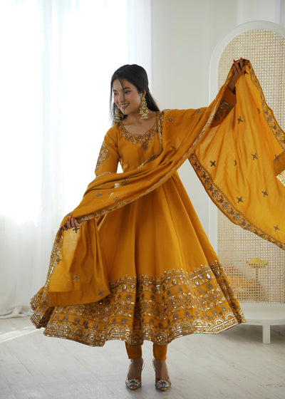 Mustard Radiance Roman Silk Suit Set