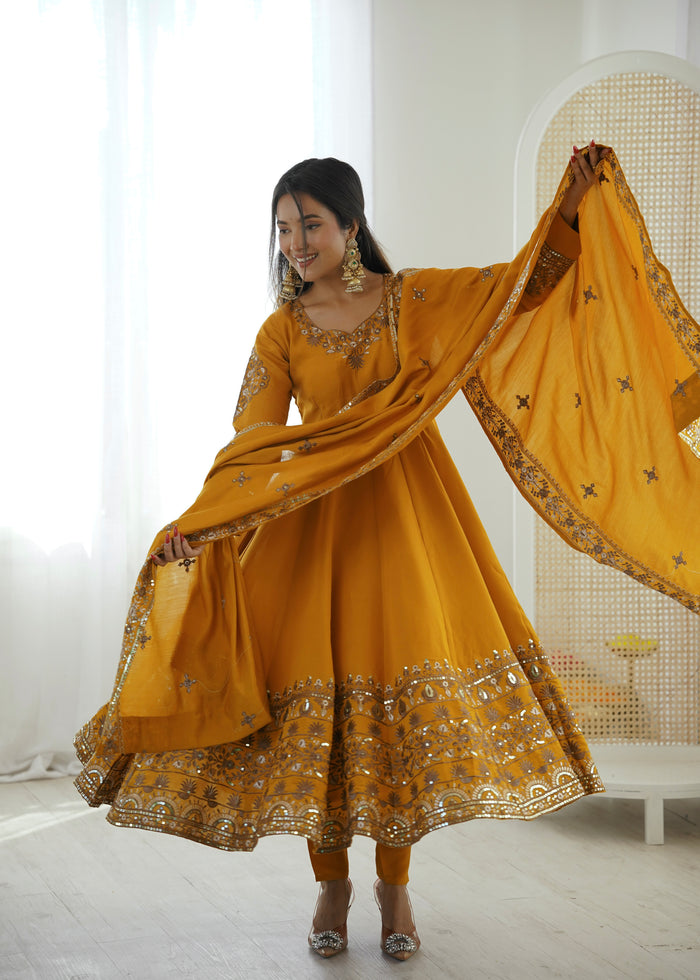 Mustard Radiance Roman Silk Suit Set
