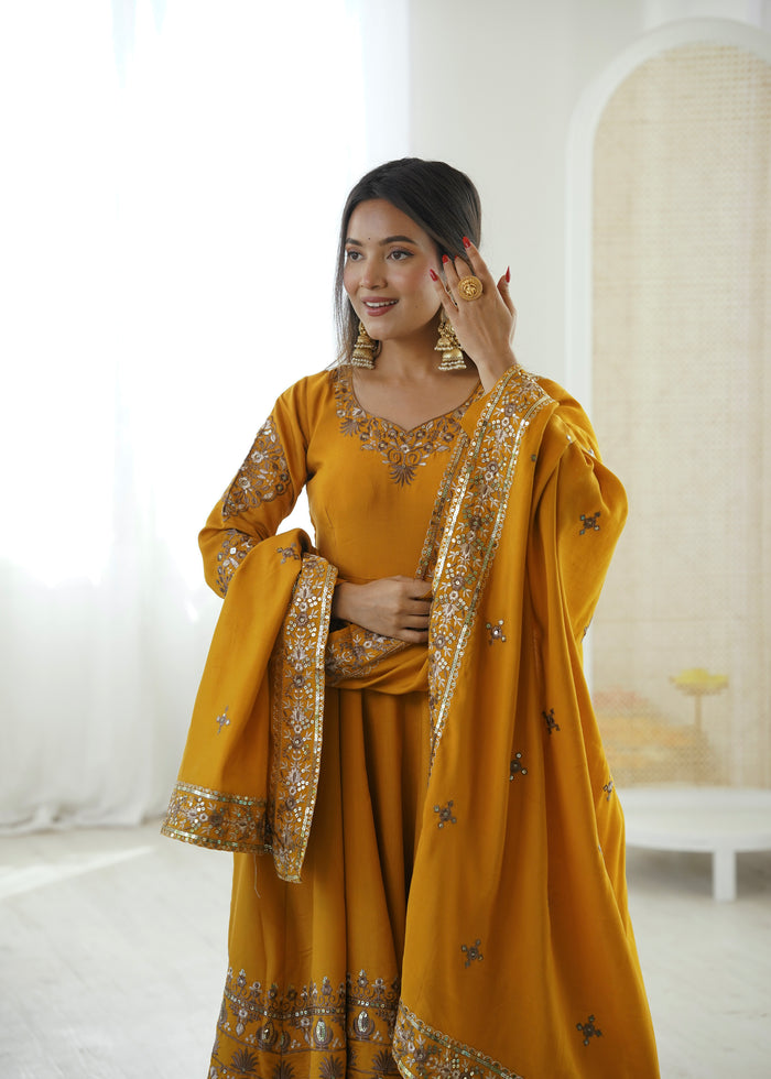 Mustard Radiance Roman Silk Suit Set