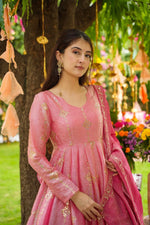 Rose Blush Cruncy Silk Anarkali Suit Set