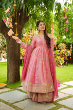 Rose Blush Cruncy Silk Anarkali Suit Set
