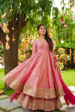 Rose Blush Cruncy Silk Anarkali Suit Set