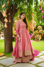 Rose Blush Cruncy Silk Anarkali Suit Set