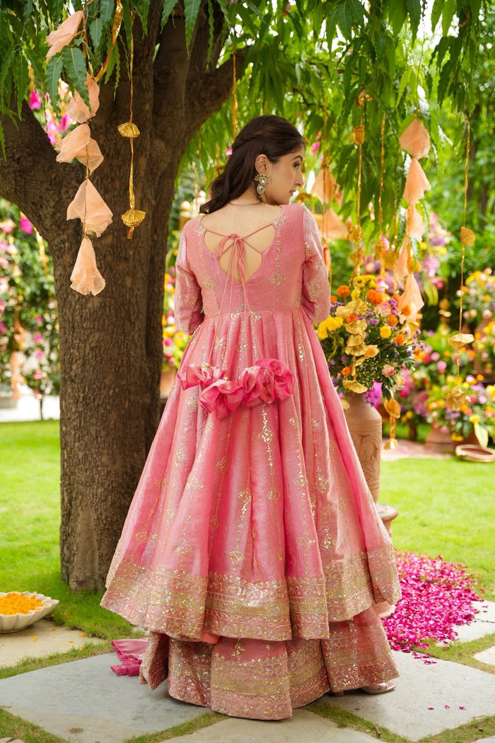 Rose Blush Cruncy Silk Anarkali Suit Set