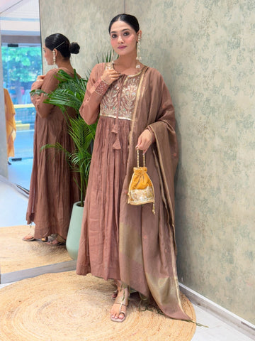 Mul Chanderi Suit Set with Banarasi Silk and Jacquard Dupatta